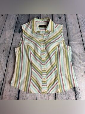 Apostrophe Vtg Y2K Colorful Chevron Striped Sleeveless Shirt Size Medium Petites